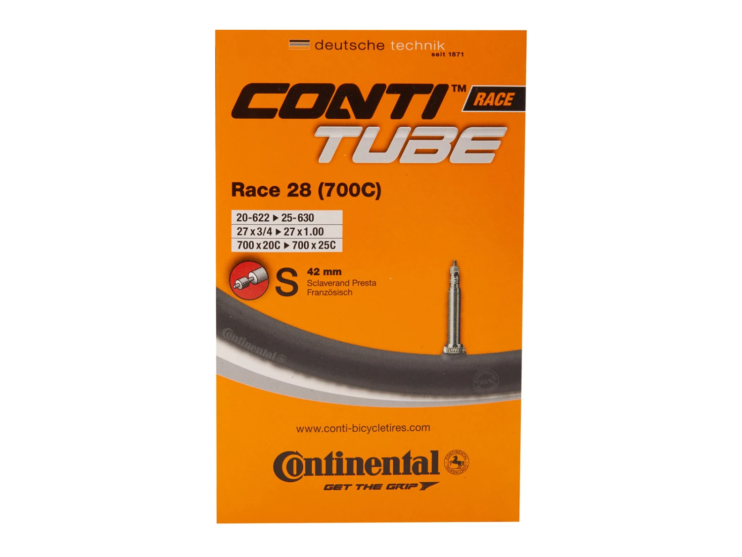 Continental Race 28 - Cykelslang - Str. 700x20-25c (20-25x622-630) - 42 Mm Racerventil 1 Continental Race 28 - Cykelslang - Str. 700x20-25c (20-25x622-630) - 42 Mm Racerventil