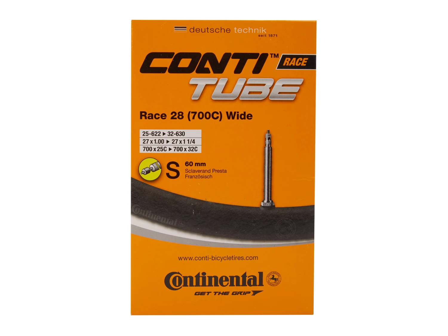 Continental Race 28 Wide - Cykelslang - Str. 700x25-32c - 60 Mm Racerventil 1 Continental Race 28 Wide - Cykelslang - Str. 700x25-32c - 60 Mm Racerventil