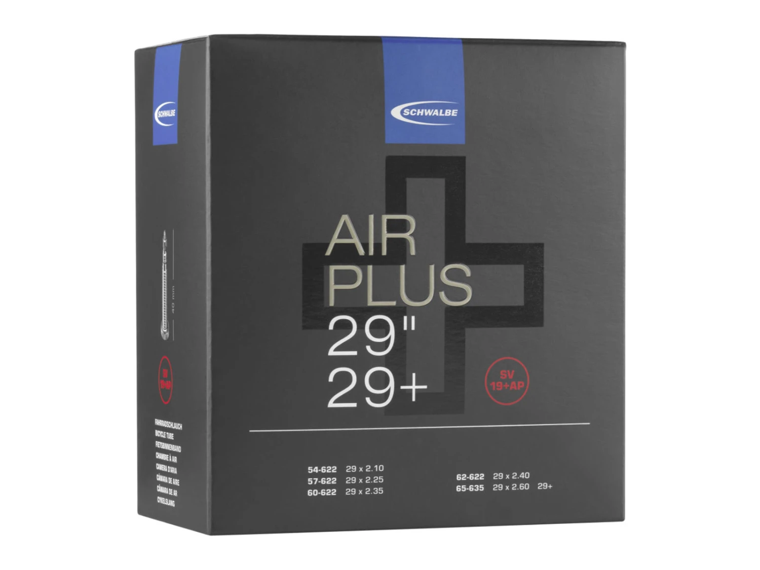 Schwalbe Air Plus - Slang 29" 700 X 54-65c Med 40 Mm Lång Autoventil AV19+AP 1 Schwalbe Air Plus - Slang 29" 700 X 54-65c Med 40 Mm Lång Autoventil AV19+AP