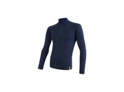 Sensor Merino Double Face - T-shirt Med Långa ärmar - Dragkedja I Nacken - Herrar - Blå