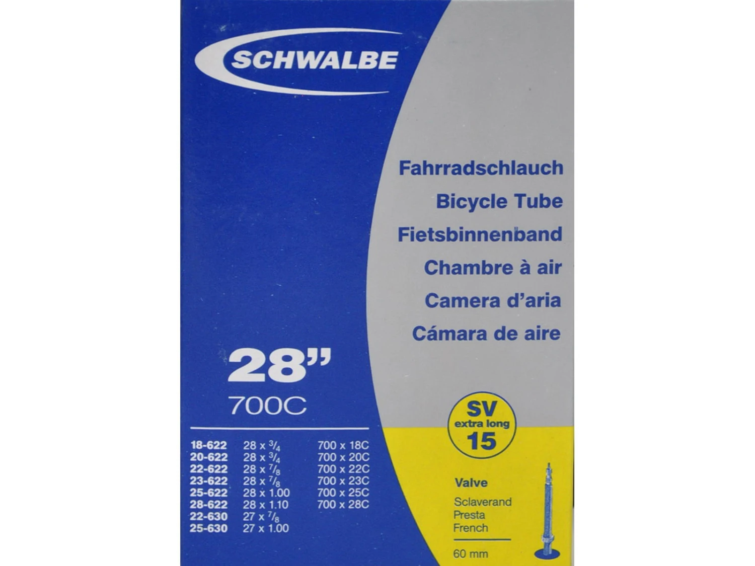 Schwalbe - Slang - 700x18-28c - Racer Ventil - 60 Mm - SV15 1 Schwalbe - Slang - 700x18-28c - Racer Ventil - 60 Mm - SV15